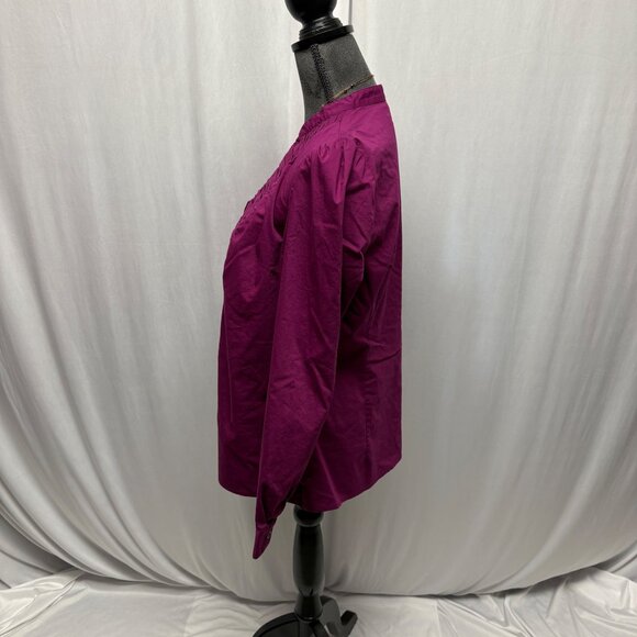 East 5th Blouse Womens Size Large Fuchsia Button-Down Long Sleeve V-Neck Top - Picture 3 of 8